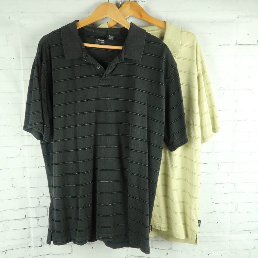 ARROW POLO SHIRT BUNDLE BLACK & GREEN WITH STRIPES SIZE LARGE - Picture 1 of 15